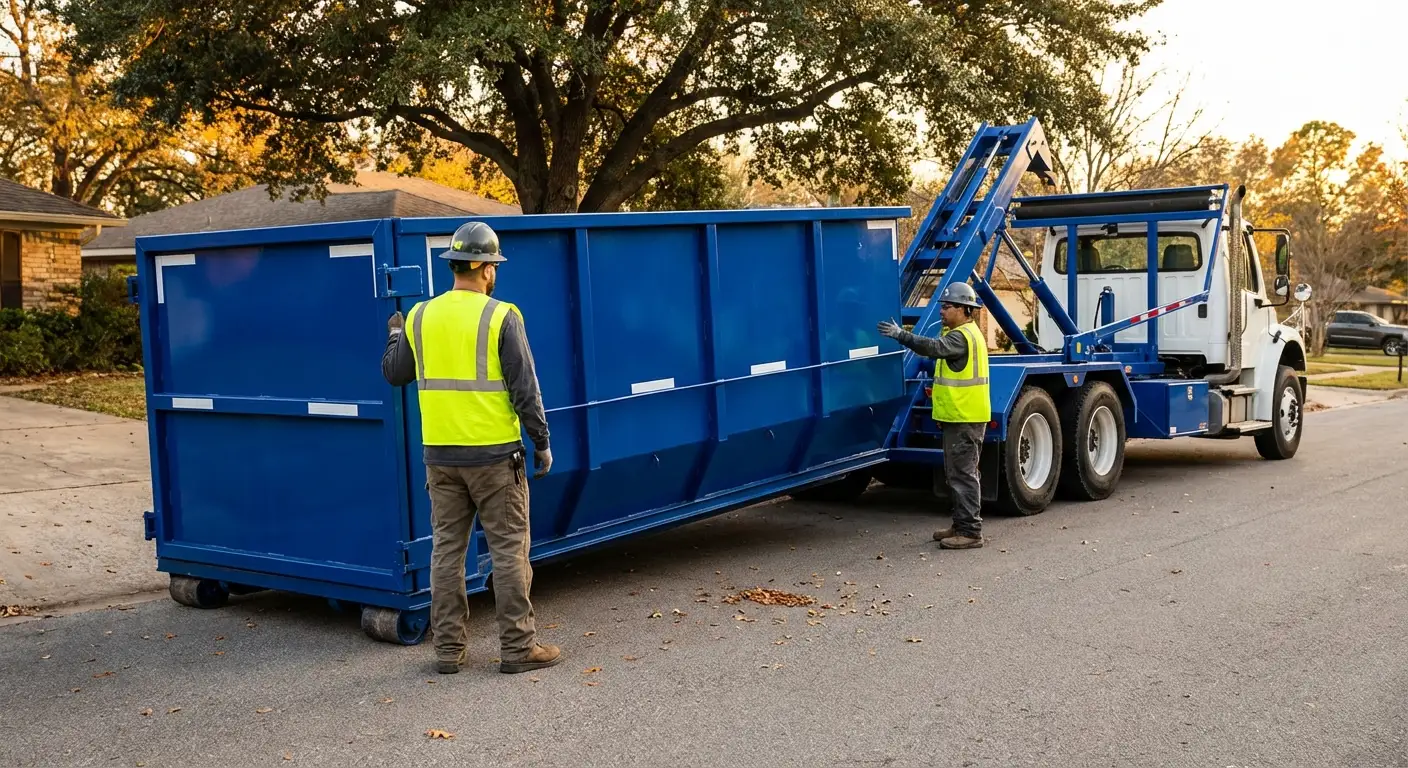 Roll-off dumpster delivery truck in operation in Odessa, TX