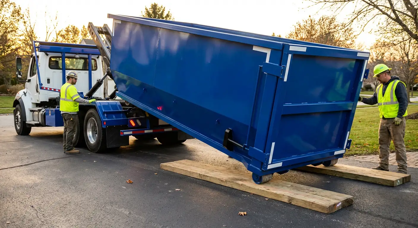 Dumpster delivery on driveway in Odessa, TX