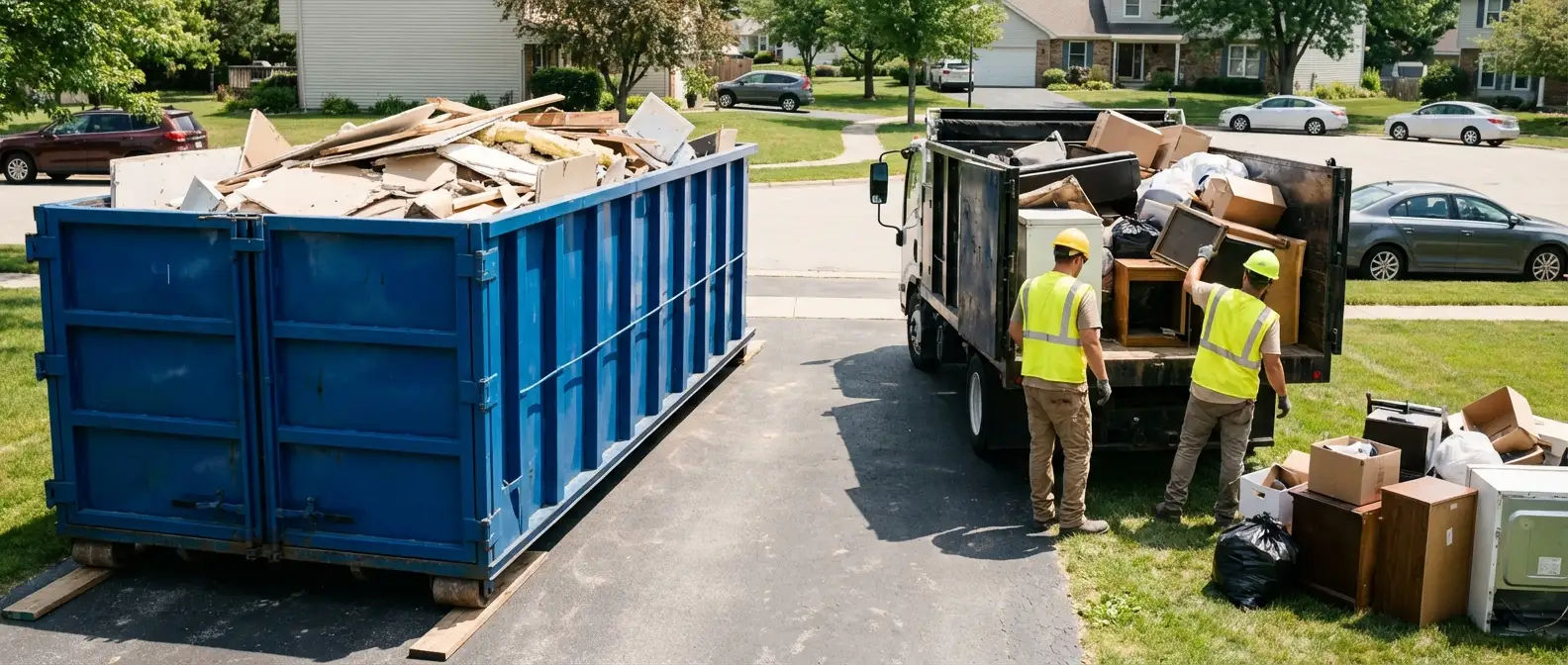 Dumpster rental versus junk removal service comparison showing capacity differences in Odessa, TX
